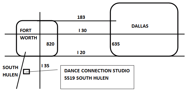Map to Fort Worth dance location